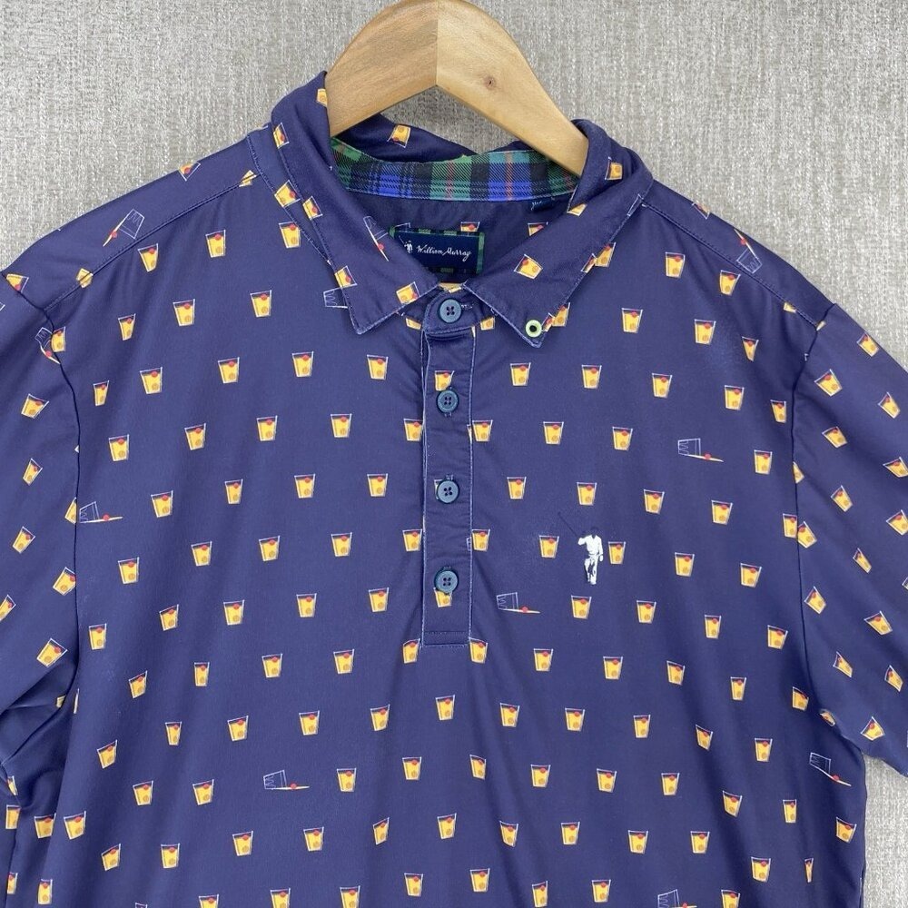 William Murray Polo Shirt Mens Medium Navy Blue Bear Print Golf Performance